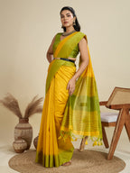 Jyoti Fashion Women's Yellow Khadi Raw Silk Temple Woven Border Designer Saree with Blouse | Grocsy