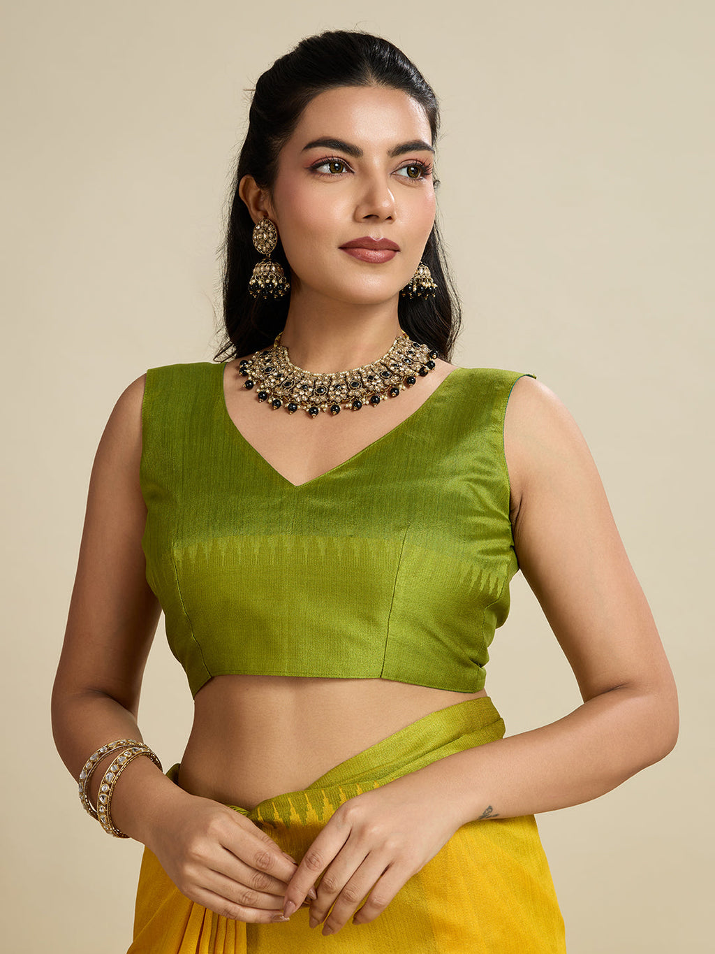 Jyoti Fashion Women's Yellow Khadi Raw Silk Temple Woven Border Designer Saree with Blouse | Grocsy
