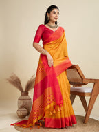 Jyoti Fashion Women's Mustard Khadi Raw Silk Temple Woven Border Designer Saree with Blouse | Grocsy