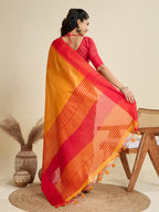 Jyoti Fashion Women's Mustard Khadi Raw Silk Temple Woven Border Designer Saree with Blouse | Grocsy