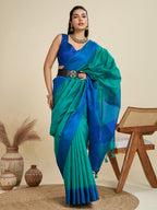 Jyoti Fashion Women's Rama Khadi Raw Silk Temple Woven Border Designer Saree with Blouse | Grocsy