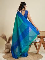 Jyoti Fashion Women's Rama Khadi Raw Silk Temple Woven Border Designer Saree with Blouse | Grocsy