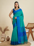 Jyoti Fashion Women's Rama Khadi Raw Silk Temple Woven Border Designer Saree with Blouse | Grocsy