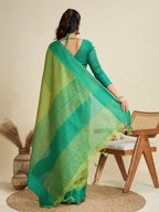 Jyoti Fashion Women's Mehendi Khadi Raw Silk Temple Woven Border Designer Saree with Blouse | Grocsy