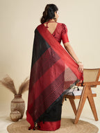Jyoti Fashion Women's Black Khadi Raw Silk Temple Woven Border Designer Saree with Blouse | Grocsy