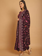 Jyoti Fashion Women's Wine Velvet Floral Resham Thread with Jari & Sequince work Designer Straight Suit Set | Grocsy