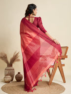 Jyoti Fashion Women's Peach Khadi Raw Silk Temple Woven Border Designer Saree with Blouse | Grocsy