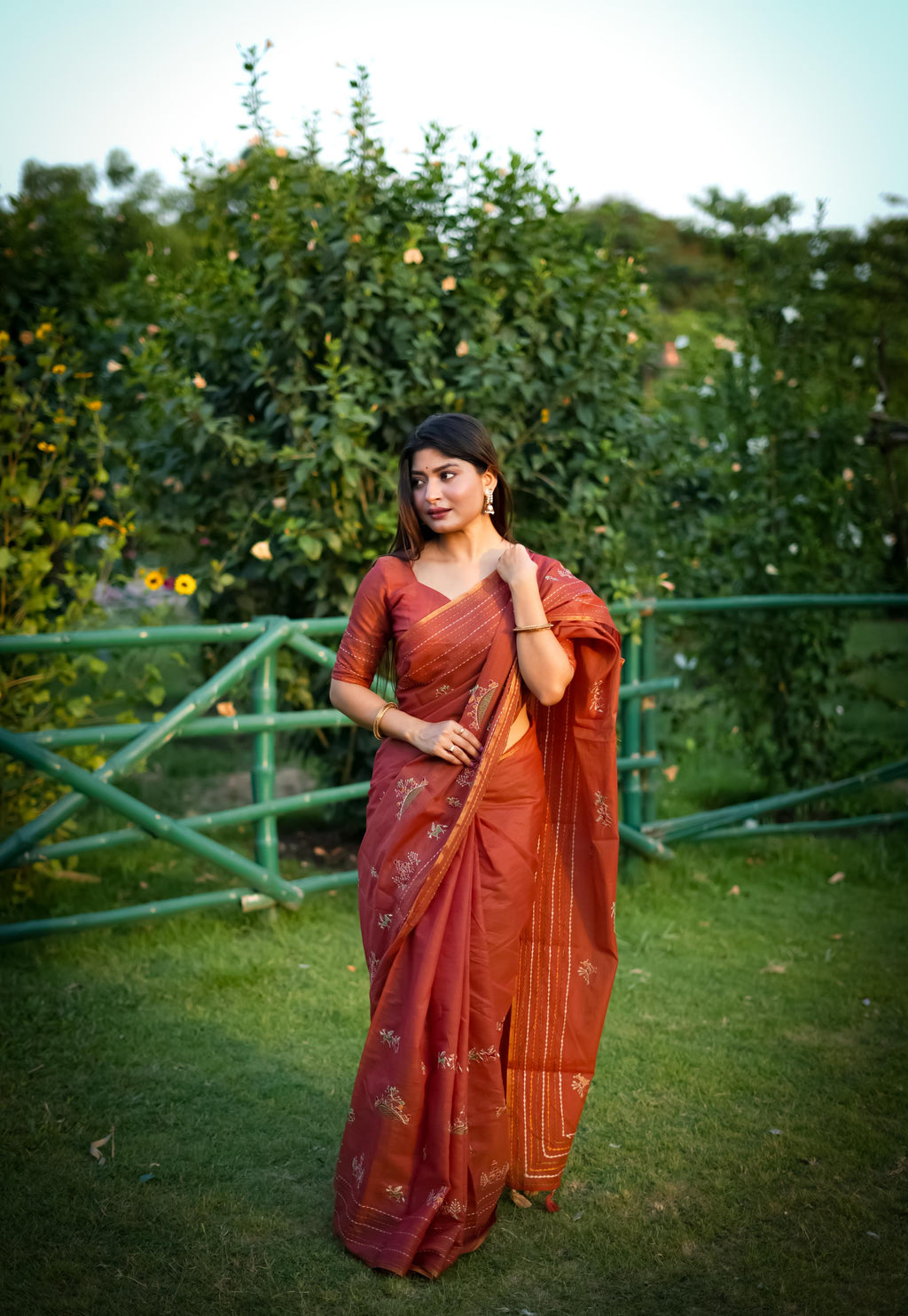 Jyoti Fashion Women's Orange Tussar Silk Traditional Thread Work Designer Saree with Blouse | Grocsy