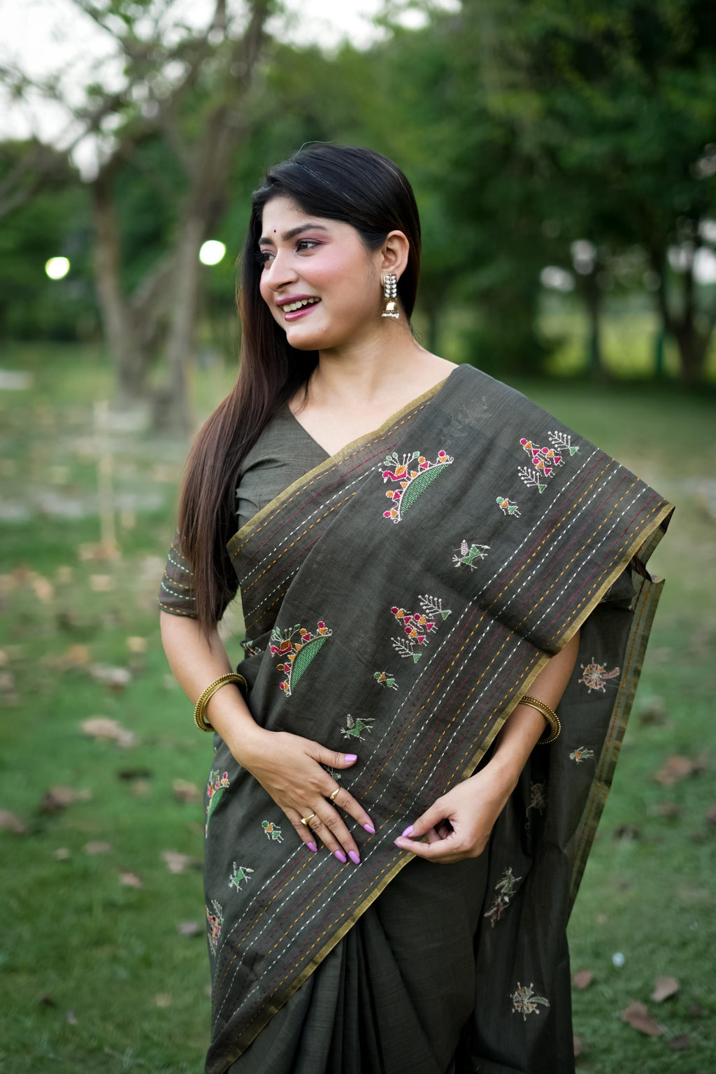 Jyoti Fashion Women's Black Tussar Silk Traditional Thread Work Designer Saree with Blouse | Grocsy
