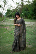 Jyoti Fashion Women's Black Tussar Silk Traditional Thread Work Designer Saree with Blouse | Grocsy