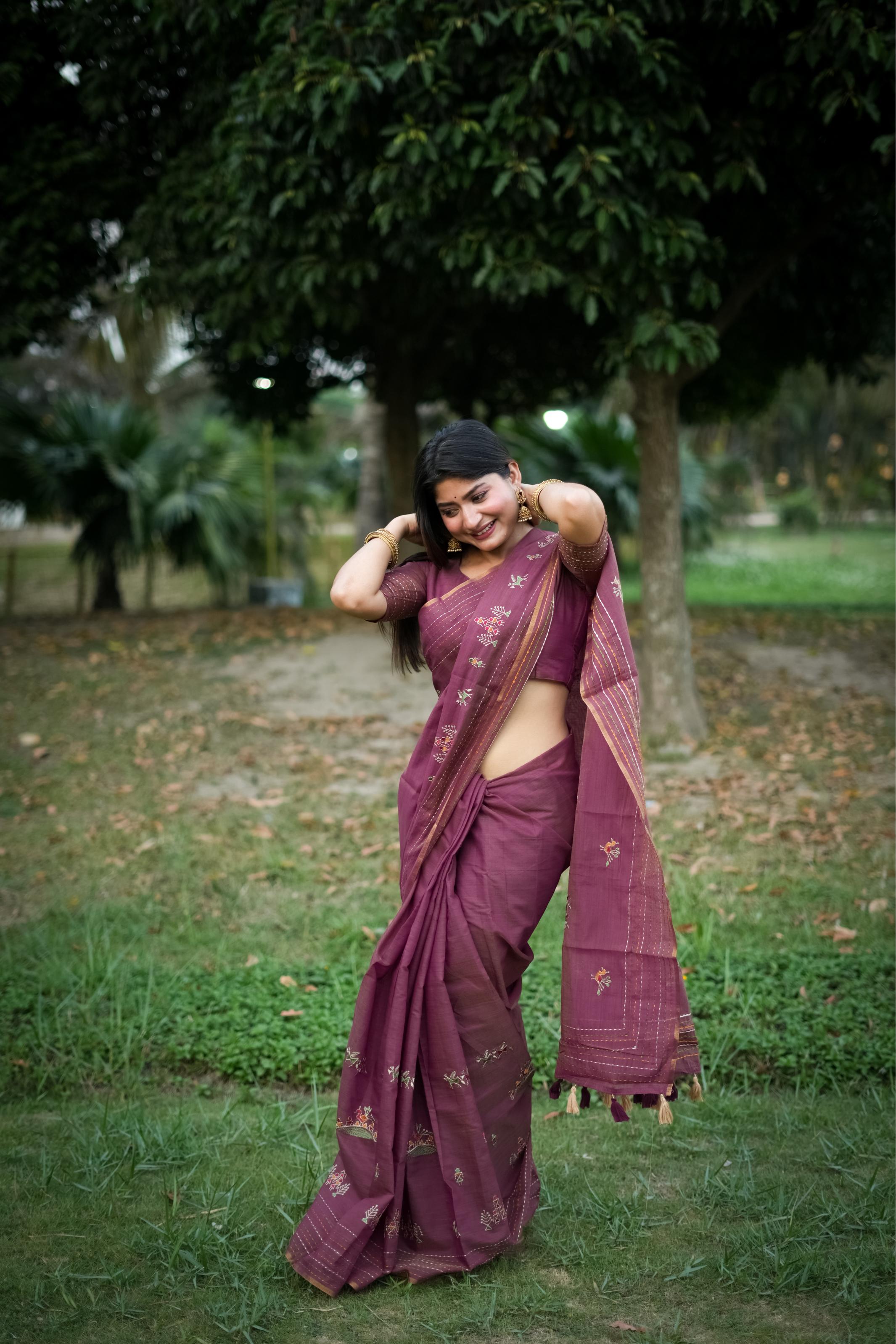 Jyoti Fashion Women's Wine Tussar Silk Traditional Thread Work Designer Saree with Blouse | Grocsy
