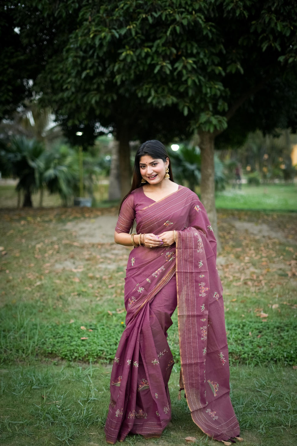 Jyoti Fashion Women's Wine Tussar Silk Traditional Thread Work Designer Saree with Blouse | Grocsy