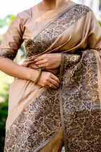 Jyoti Fashion Women's Cream Handloom Raw Silk Weaving Designer Saree with Blouse | Grocsy