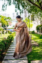 Jyoti Fashion Women's Cream Handloom Raw Silk Weaving Designer Saree with Blouse | Grocsy