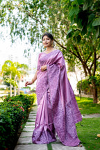 Jyoti Fashion Women's Purple Handloom Raw Silk Weaving Designer Saree with Blouse | Grocsy