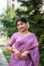 Jyoti Fashion Women's Purple Handloom Raw Silk Weaving Designer Saree with Blouse | Grocsy