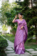 Jyoti Fashion Women's Purple Handloom Raw Silk Weaving Designer Saree with Blouse | Grocsy