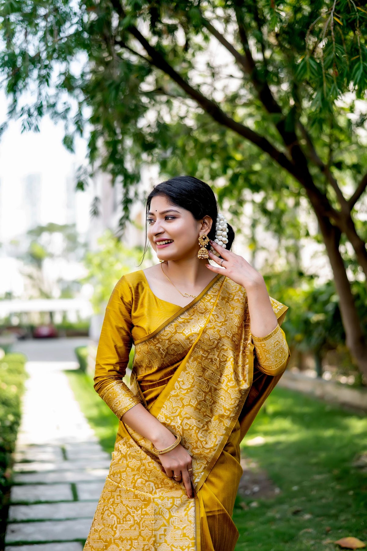 Jyoti Fashion Women's Mustard Handloom Raw Silk Weaving Designer Saree with Blouse | Grocsy