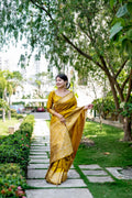 Jyoti Fashion Women's Mustard Handloom Raw Silk Weaving Designer Saree with Blouse | Grocsy