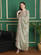 Jyoti Fashion Women's Olive Chinon Chiffon Floral Embroidery with Cording & Crystal Work Designer Straight Suit Set | Grocsy