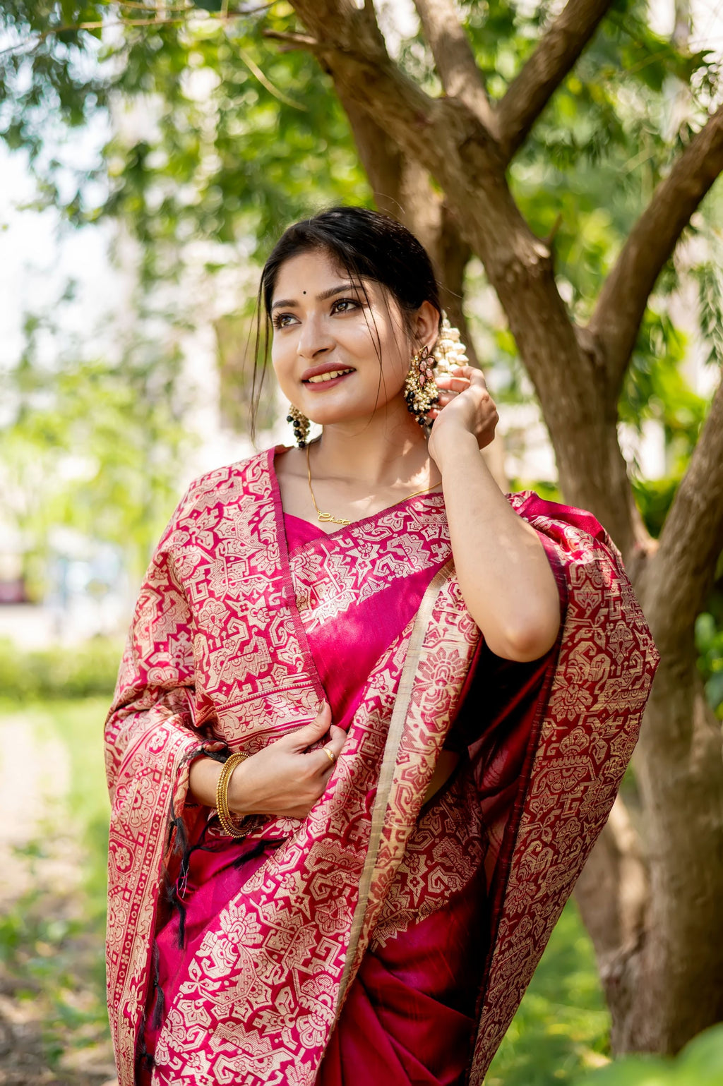 Jyoti Fashion Women's Pink Handloom Raw Silk Weaving Designer Saree with Blouse | Grocsy