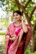Jyoti Fashion Women's Pink Handloom Raw Silk Weaving Designer Saree with Blouse | Grocsy