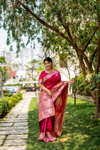 Jyoti Fashion Women's Pink Handloom Raw Silk Weaving Designer Saree with Blouse | Grocsy