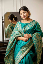 Jyoti Fashion Women's Rama Handloom Raw Silk Weaving Designer Saree with Blouse | Grocsy