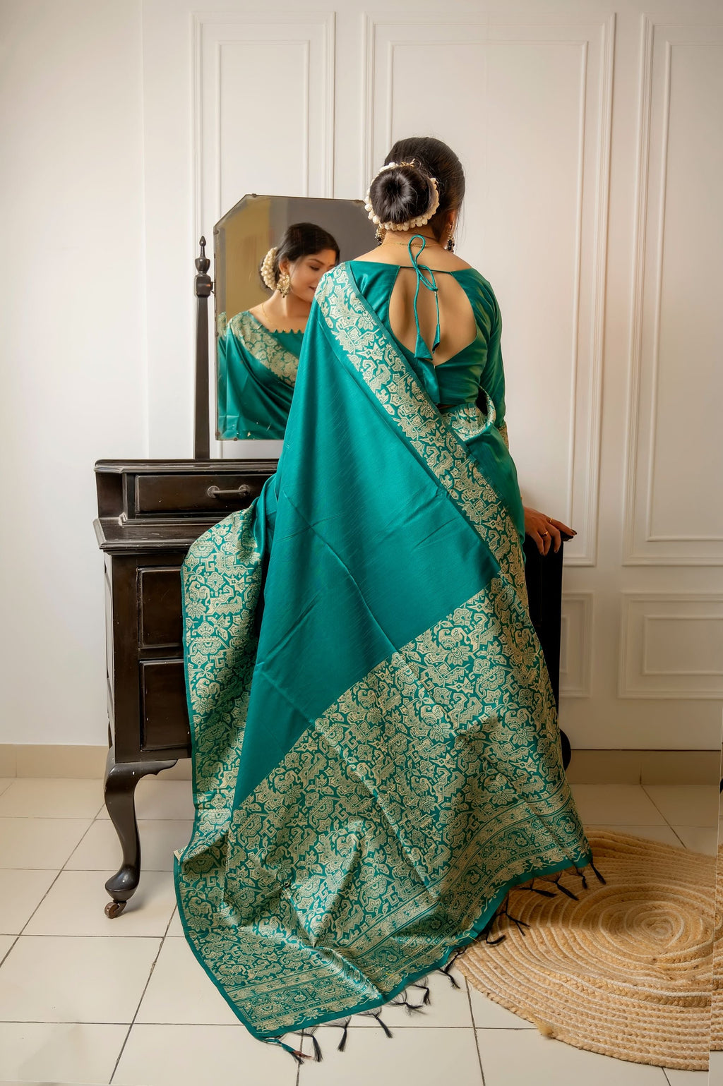 Jyoti Fashion Women's Rama Handloom Raw Silk Weaving Designer Saree with Blouse | Grocsy