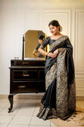 Jyoti Fashion Women's Black Handloom Raw Silk Weaving Designer Saree with Blouse | Grocsy