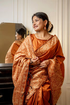 Jyoti Fashion Women's Orange Handloom Raw Silk Weaving Designer Saree with Blouse | Grocsy
