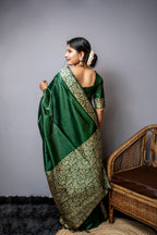 Jyoti Fashion Women's Bottle Green Handloom Raw Silk Weaving Designer Saree with Blouse | Grocsy