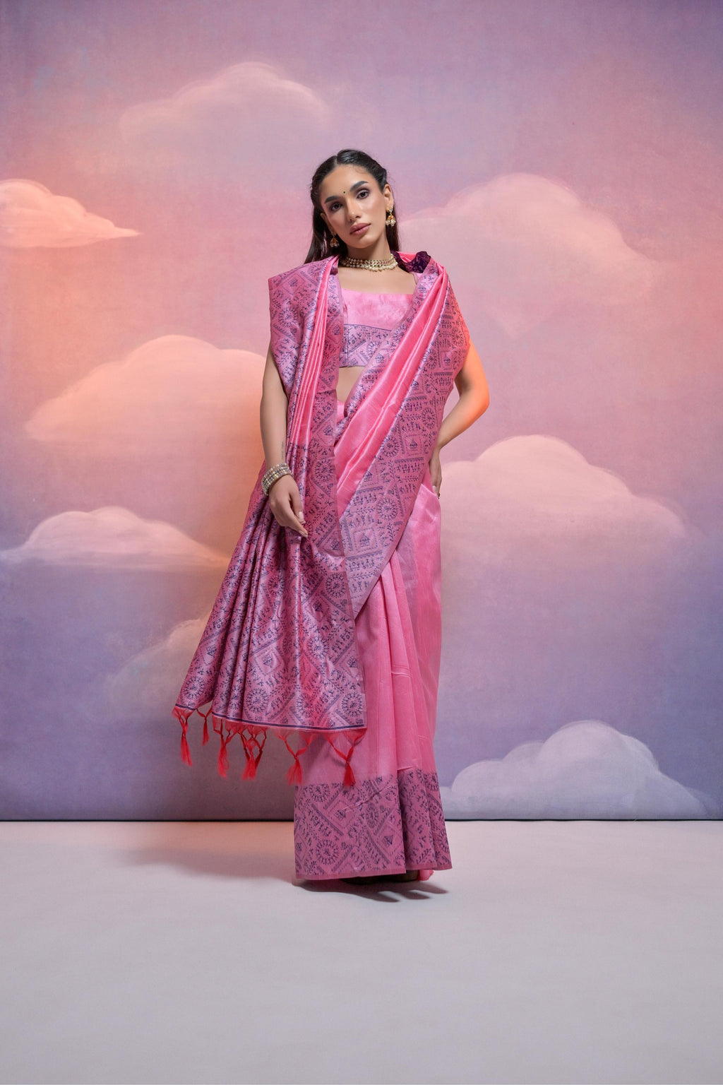 Jyoti Fashion Women's Pink Handloom Raw Silk Weaving Designer Saree with Blouse | Grocsy