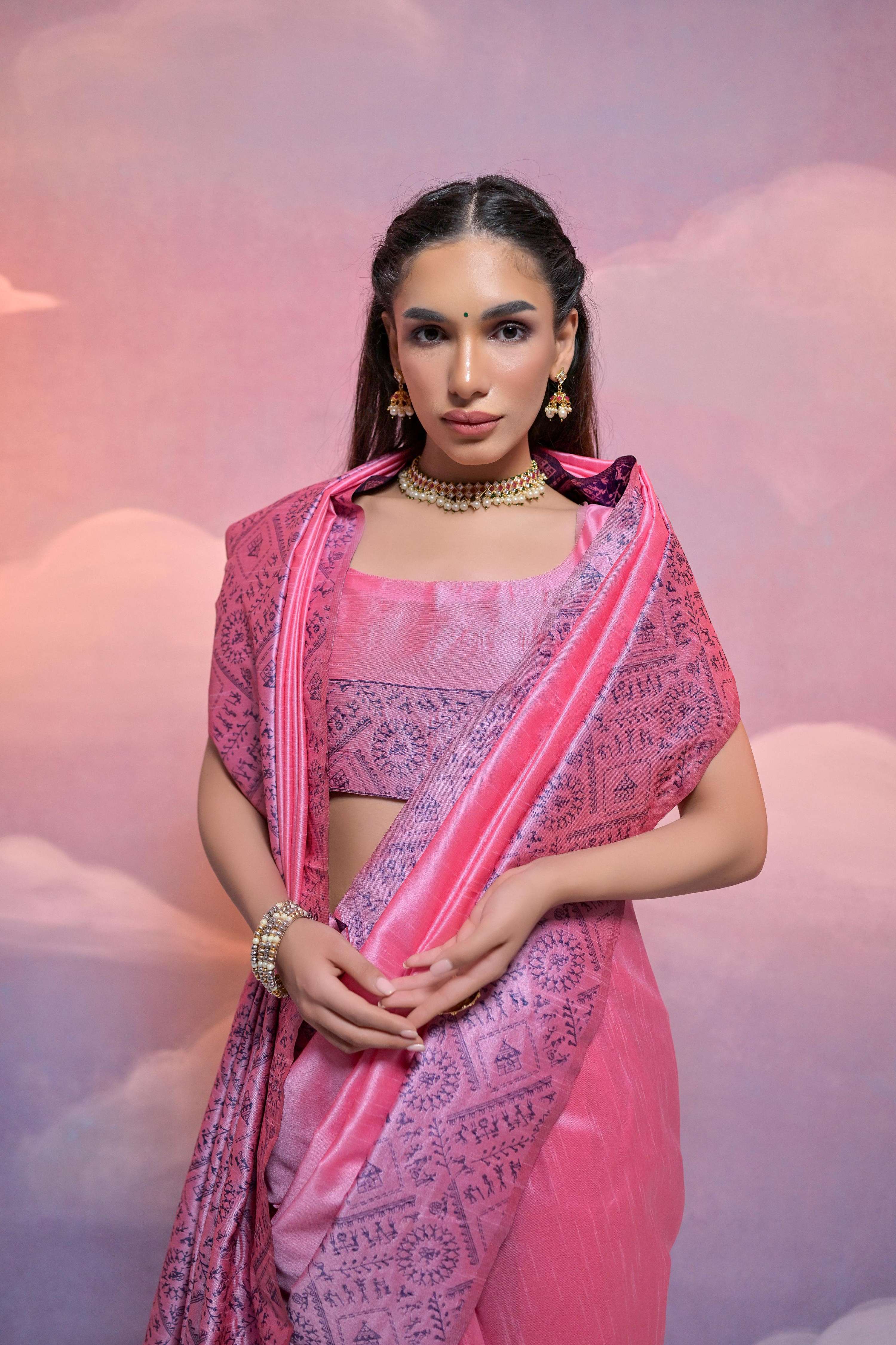 Jyoti Fashion Women's Pink Handloom Raw Silk Weaving Designer Saree with Blouse | Grocsy