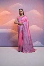 Jyoti Fashion Women's Pink Handloom Raw Silk Weaving Designer Saree with Blouse | Grocsy