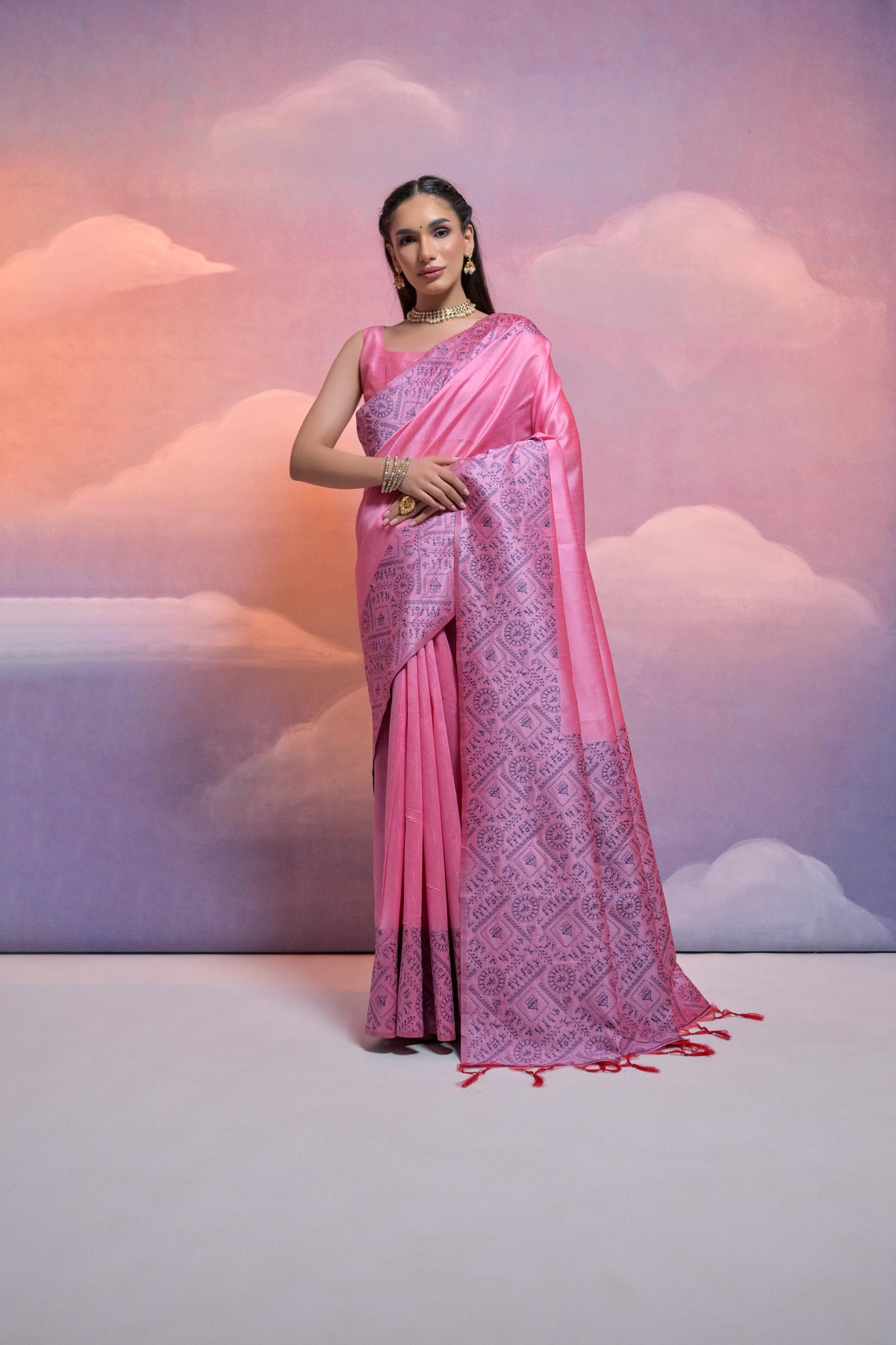 Jyoti Fashion Women's Pink Handloom Raw Silk Weaving Designer Saree with Blouse | Grocsy