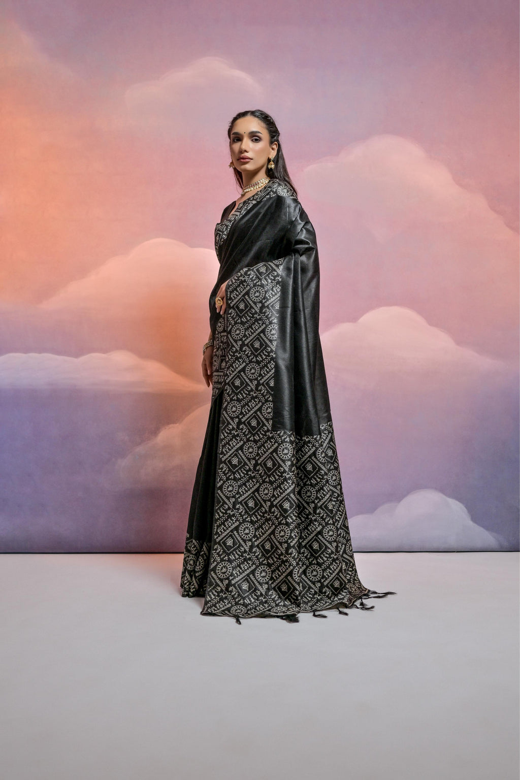 Jyoti Fashion Women's Black Handloom Raw Silk Weaving Designer Saree with Blouse | Grocsy
