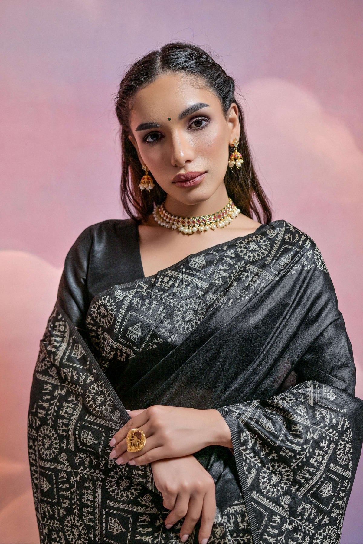 Jyoti Fashion Women's Black Handloom Raw Silk Weaving Designer Saree with Blouse | Grocsy