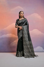 Jyoti Fashion Women's Black Handloom Raw Silk Weaving Designer Saree with Blouse | Grocsy
