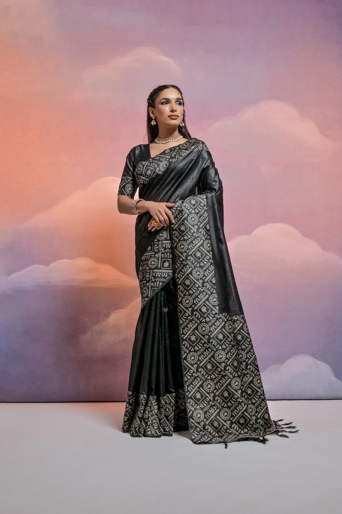 Jyoti Fashion Women's Black Handloom Raw Silk Weaving Designer Saree with Blouse | Grocsy
