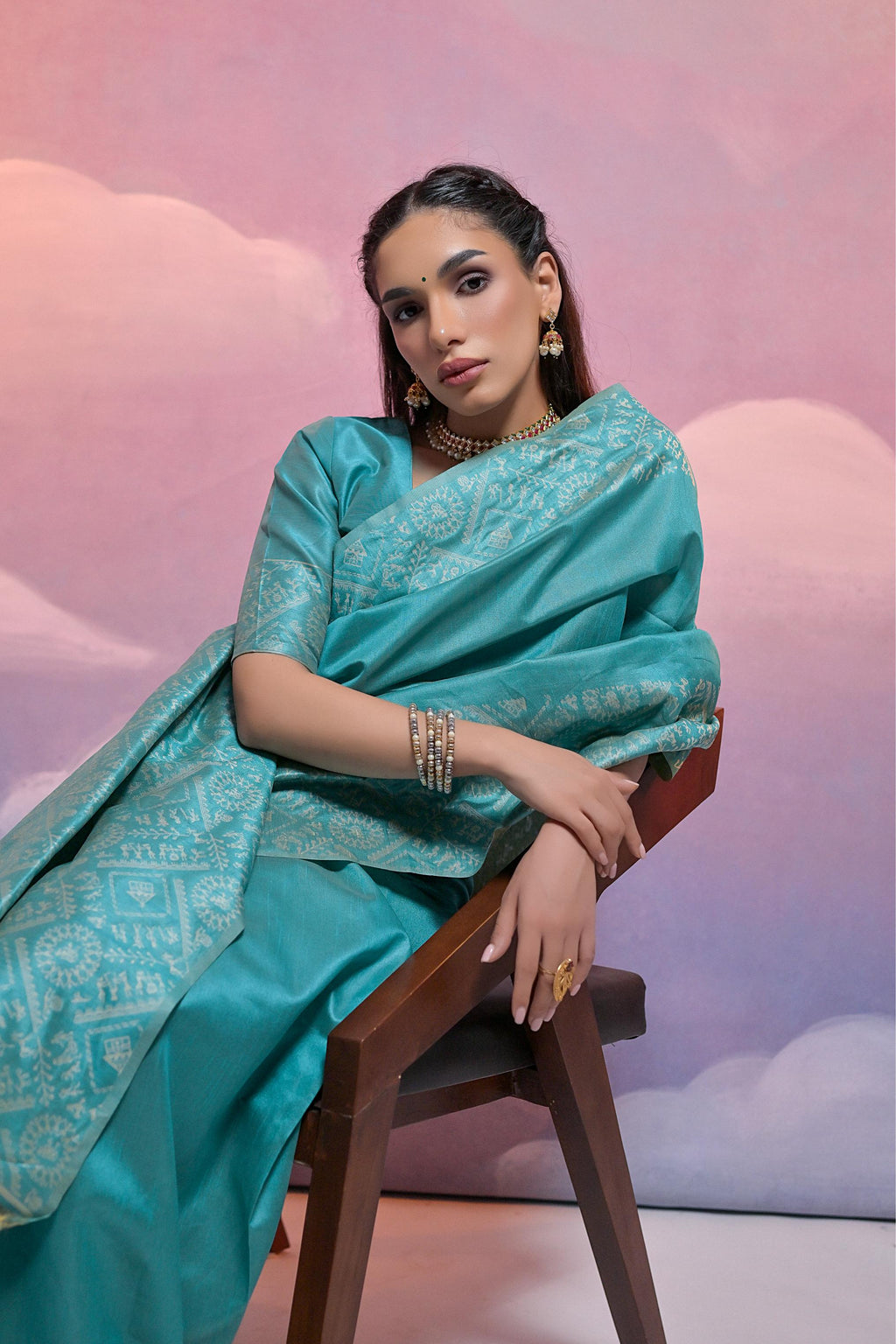 Jyoti Fashion Women's Firozi Handloom Raw Silk Weaving Designer Saree with Blouse | Grocsy