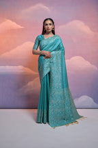 Jyoti Fashion Women's Firozi Handloom Raw Silk Weaving Designer Saree with Blouse | Grocsy