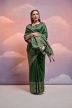 Jyoti Fashion Women's Bottle Green Handloom Raw Silk Weaving Designer Saree with Blouse | Grocsy