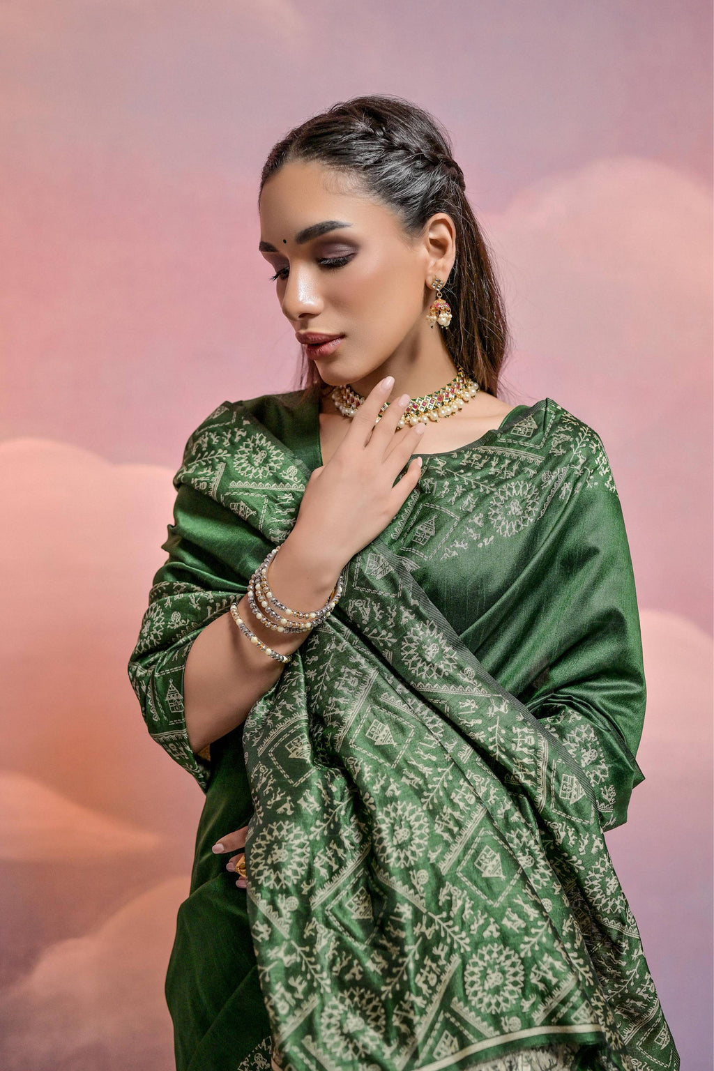 Jyoti Fashion Women's Bottle Green Handloom Raw Silk Weaving Designer Saree with Blouse | Grocsy