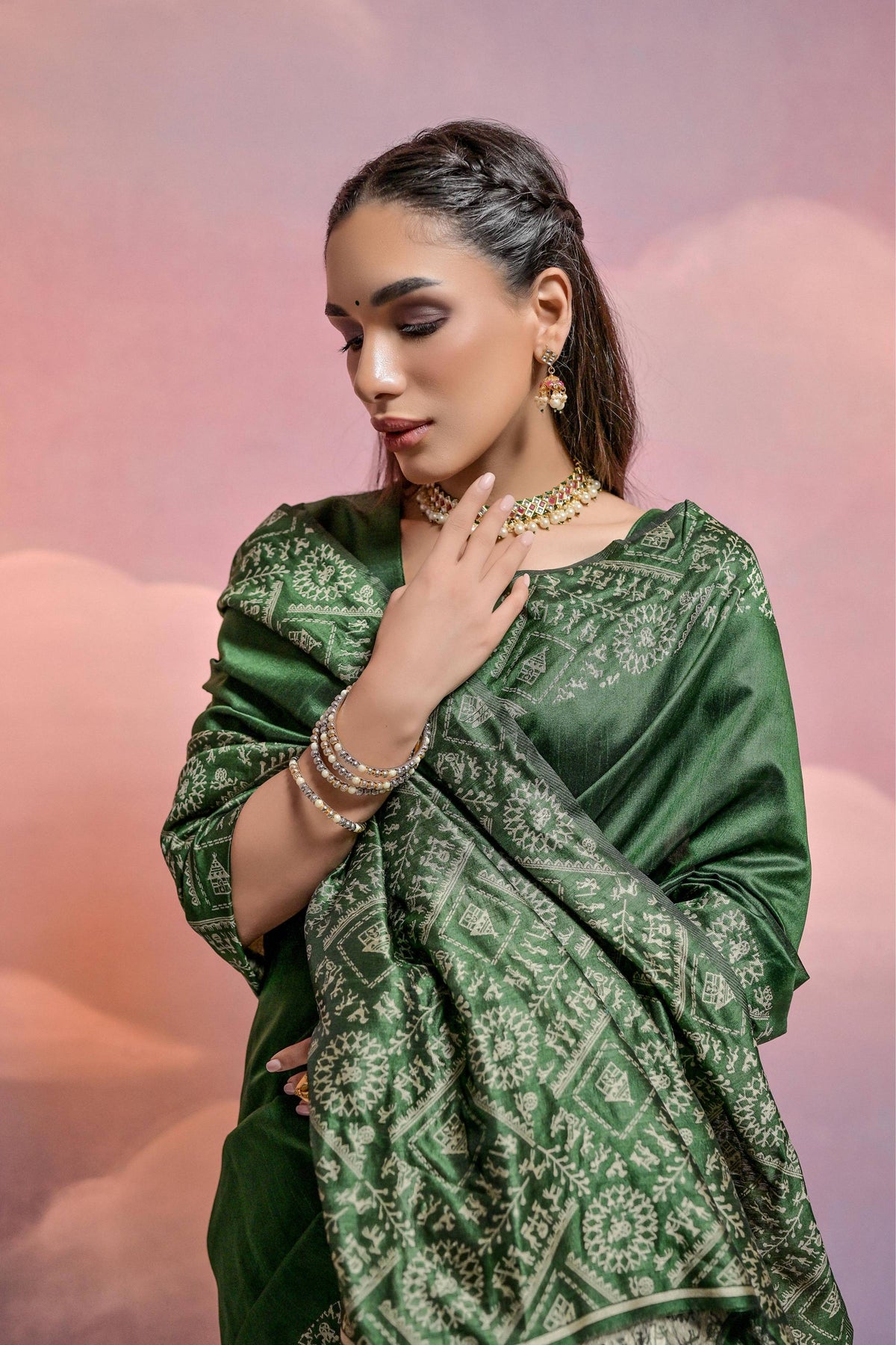 Jyoti Fashion Women's Bottle Green Handloom Raw Silk Weaving Designer Saree with Blouse | Grocsy