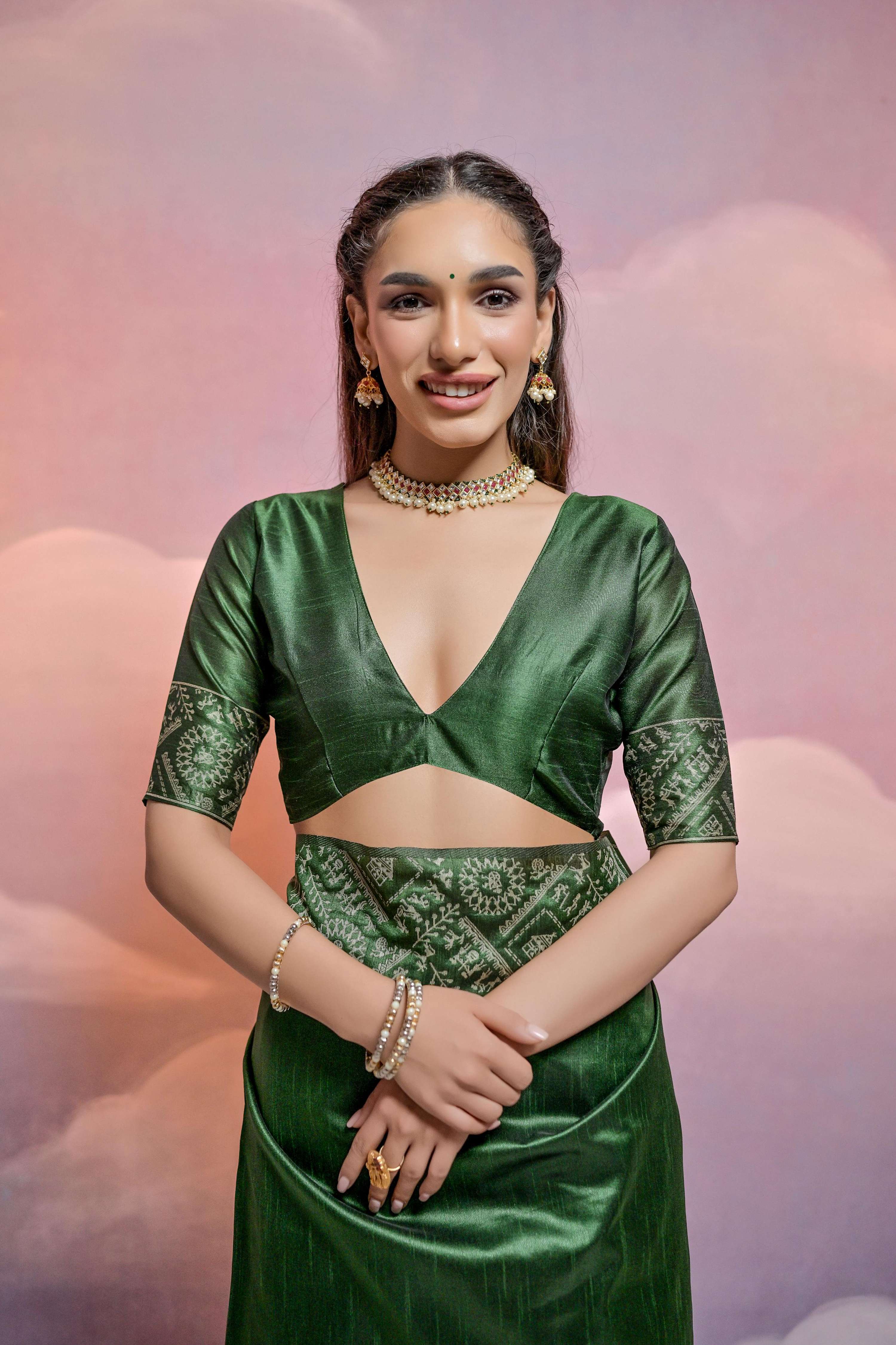 Jyoti Fashion Women's Bottle Green Handloom Raw Silk Weaving Designer Saree with Blouse | Grocsy