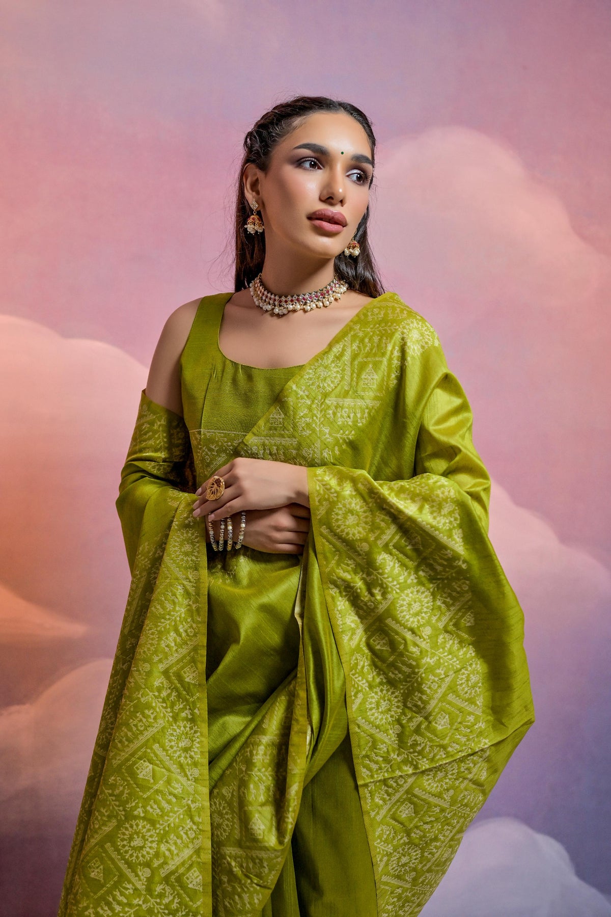 Jyoti Fashion Women's Mehendi Handloom Raw Silk Weaving Designer Saree with Blouse | Grocsy