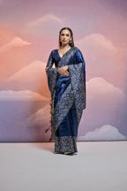 Jyoti Fashion Women's Navy Blue Handloom Raw Silk Weaving Designer Saree with Blouse | Grocsy