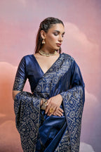 Jyoti Fashion Women's Navy Blue Handloom Raw Silk Weaving Designer Saree with Blouse | Grocsy