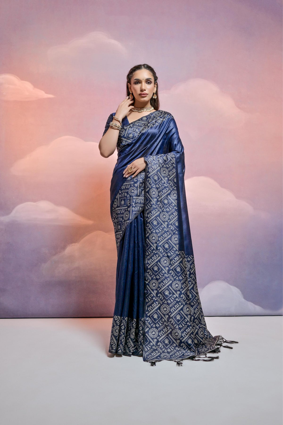 Jyoti Fashion Women's Navy Blue Handloom Raw Silk Weaving Designer Saree with Blouse | Grocsy